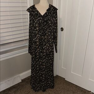 Vintage Styleworks Floral Black Dress‎ Long-sleeve Statement Collar Size 18